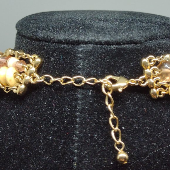 Three Piece Set Necklace in Tones of Cream, Blues, Pinks and Gold - Picture 2 of 13